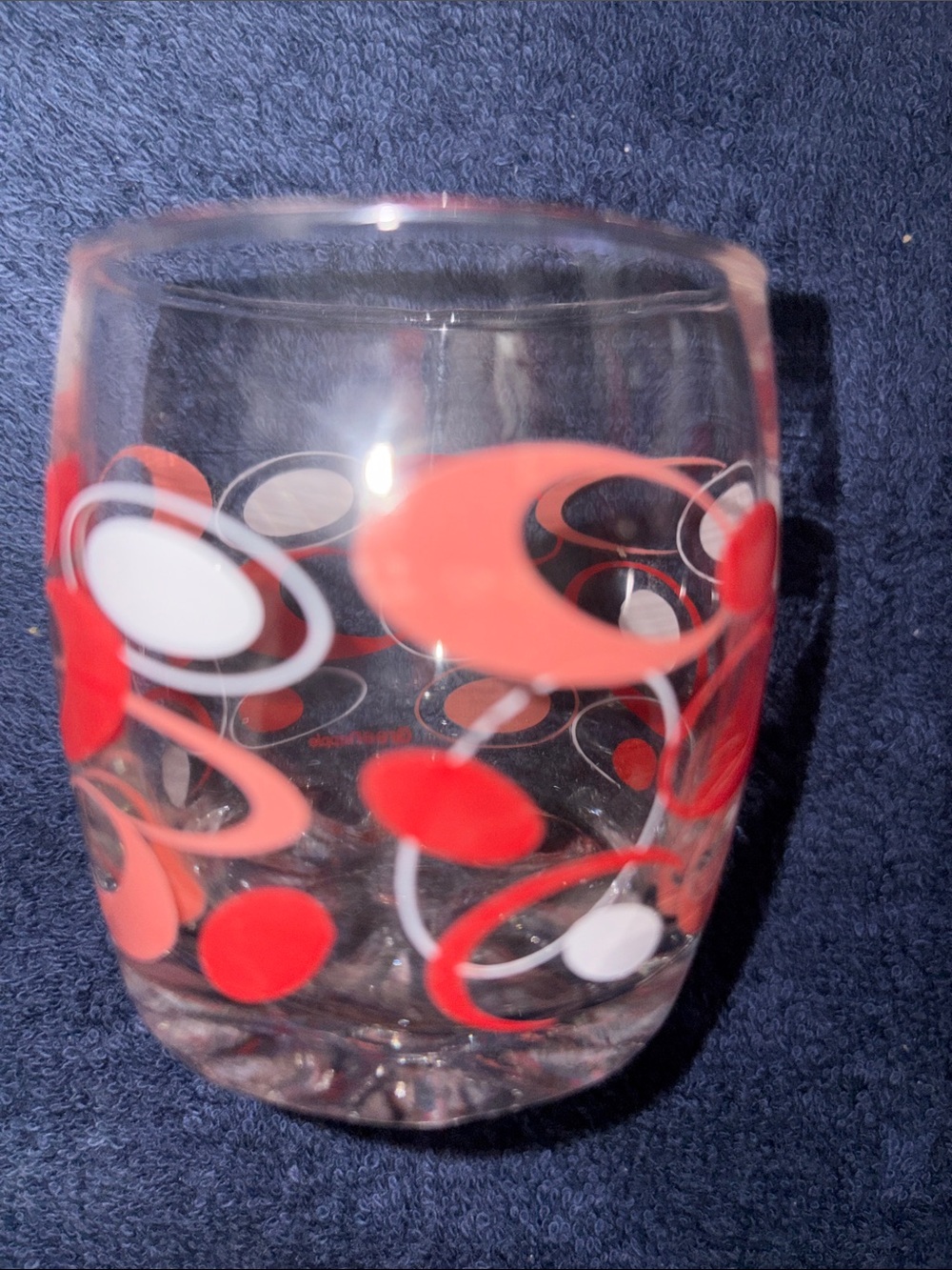 Vintage Red Orbit Pattern Glass Tumbler - Clear Glass with Red  White Accents